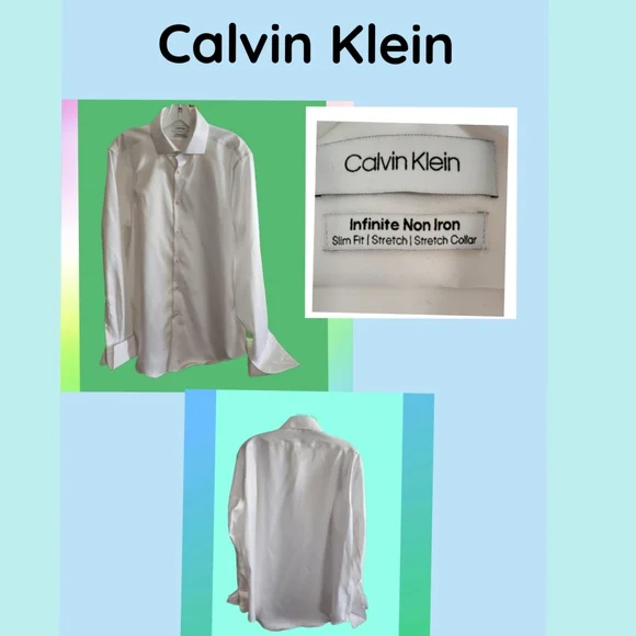 CALVIN KLEIN MEN'S WHITE INFINITE NON IRON DRESS SHIRT, SIZE 16 - Picture 1 of 4